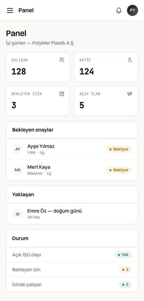 Folkena telefon görünümü — mobil panel